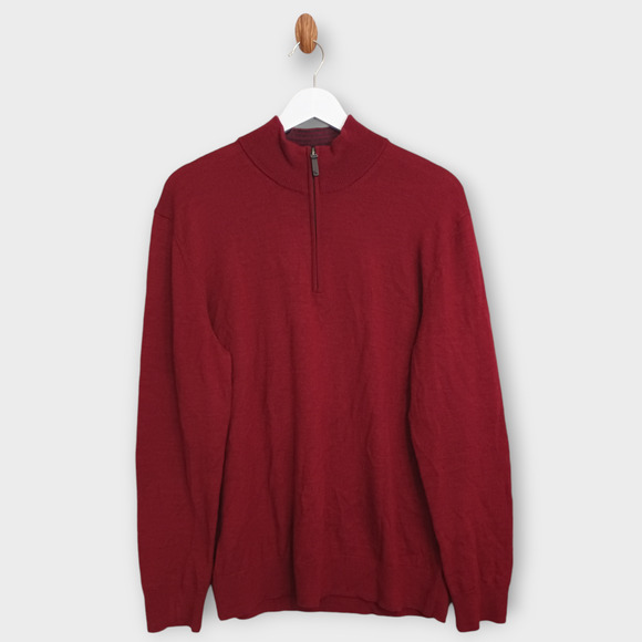 Untuckit Sweater Mens Medium Red Belguardo 1/4 Zip Minimalist Casual Merino Wool - Picture 1 of 10